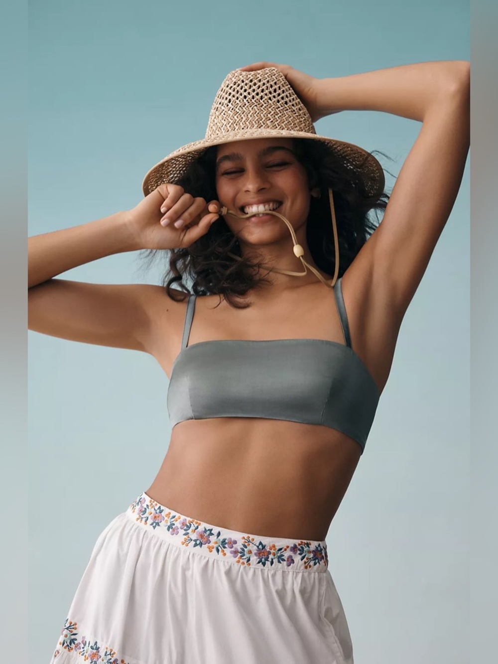 By Anthropologie Satin Micro Bra Green Corset Cami Top L